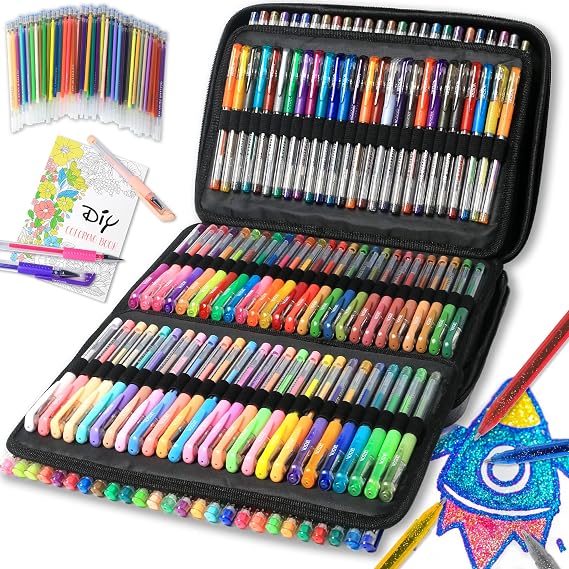 ZSCM 320 Pack Gel Pens for Adult Coloring Book, 160 Colors Artist Pens | 156 Gel Pens, 4 Metallic Sparkle With 160 Refills, Fine Tip Metallic Glitter for Drawing Doodling Art Supplies