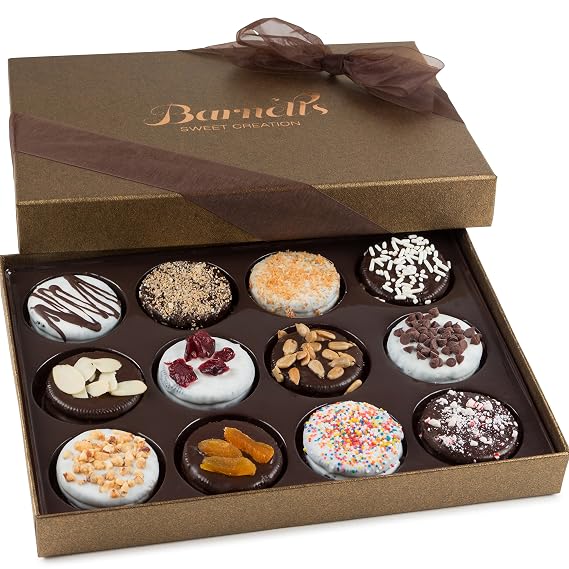 Barnetts Gift Basket, 12 Chocolate Covered Cookies Gourmet Candy Box | For Dad, Men, Husband, Father, Grandfather, Son, Brother, Prime Food Delivery, Gifts for Him and Her Candy Treats