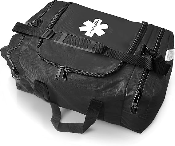 EMS XTRM Large EMT Bag - Spacious, Multi-Compartment Medical Bag, Empty First Aid Bag for EMS, Hospitals, and Rescue Teams, Durable and Water-Resistant (Black)