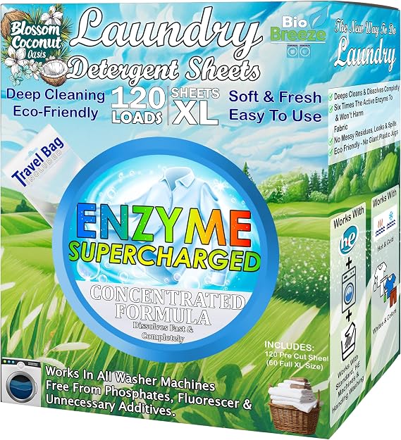 Eco Laundry Detergent Sheets (120 Large Sheets) - Plant Based, Biodegradable Machine Washing Strips, Liquid Less, Plastic Free, Travel & Home Use - Compact & Pre-Measured (Coconut Blossom)