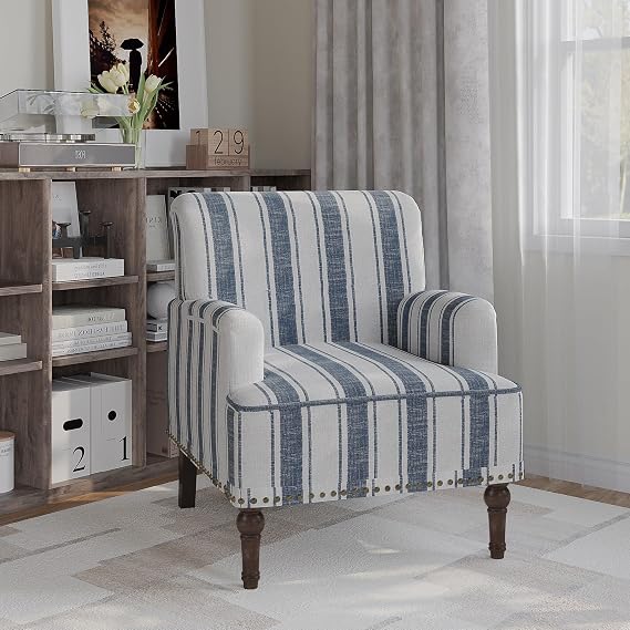 Lumibee Vintage 29" W Patterned Striped Accent Chairs 1-Piece - Dark Blue Stripe