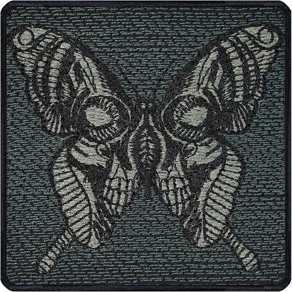 Butterfly Patch | Skull Iron-on Patch for All Fabrics & Leather | Skull mm Butterfly Sticker for Clothing and Leather | Tribal Badge Halloween Accessory Emblem | 75x75 mm