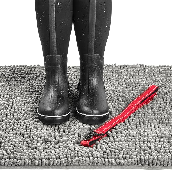 DogBuddy Dog Door Mat, Microfiber Muddy Mats for Dogs | Ultra-absorbent rug traps mud & dirt, waterproof, non-slip, machine washable, for indoor/outdoor entryways (Medium, Shadow)