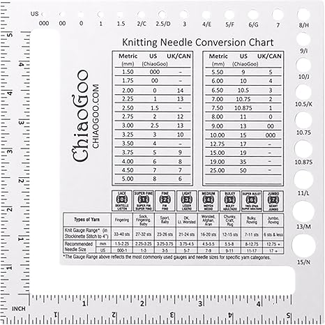 ChiaoGoo Swatch & Needle Gauge 5.5-