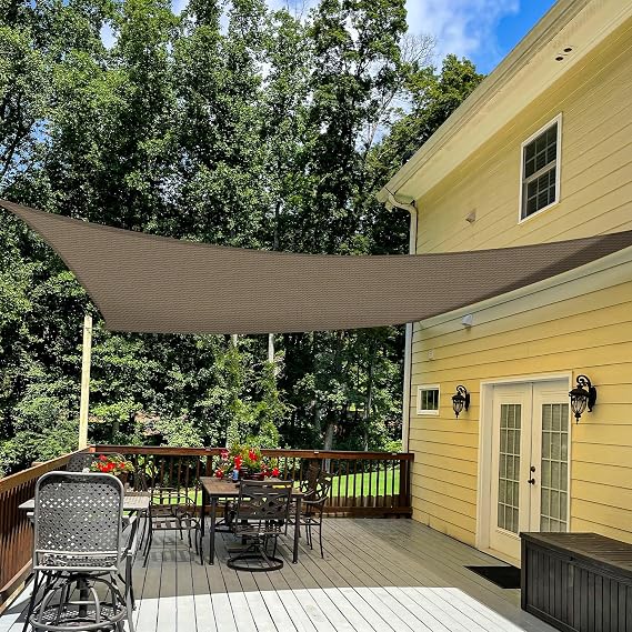 TANG 2' x 10' Sun Shade Sail Rectangle Outdoor Canopy UV Block Sunshades for Patio, Square Shade Cloth for Backyard Porch Deck Garden Pergola Cover, Brown