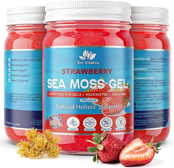 Organic Irish Sea Moss Gel - USA Made (Pack of 1, Strawberry)