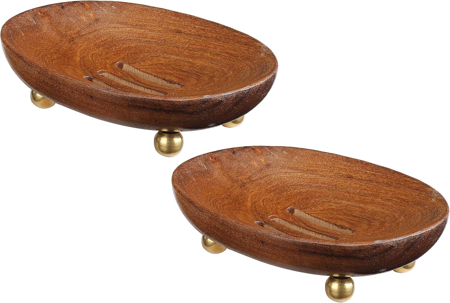 Folkulture Soap Dish, Soap Bar Holders for Bathroom, Soap Saver with Anti-Slip Design, Set of 2 Soap Tray Dishes for Shower, Wooden Holder with Drain Holes for Soap or Sponges, Acacia Wood, Natural