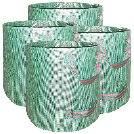 4-Pack 32 Gallon Yard Lawn Garden Bags (D18, H30 inches) Yard Waste Debris Bags with Gardening Gloves - Leaf Bags,Weeds Bag,Garden Clippings Bags,Laundry Clutter Bag,Campsite Trash Bags with 4 Handles