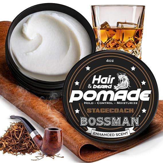 Bossman Hair & Beard Pomade, 2-in-1, Non-Greasy (Stagecoach Scent)