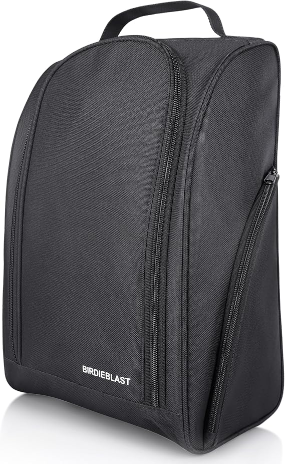Golf Shoe Bag, Zipper Sports Shoe Strap Bag with Side Accessory Pocket for Storing Golf Accessories, Padded Golf Shoe Carry Bags with Clasped Strap Handle (Black)