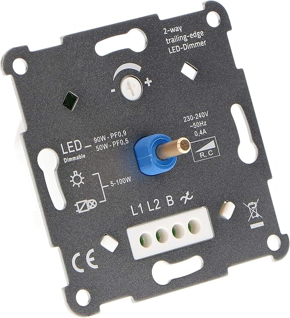 proventa 5-90W LED/5-100W Halogen Trailing Edge Dimmer for Dimmable Bulbs Compatible with Many Brands Includes Adaptor Only 24mm Height Suitable for Toggle Switches