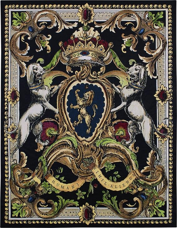 Crest on Black I | Woven Tapestry Wall Art Hanging | Medieval Royal Heraldic Crest | 100% Cotton USA Size 53x41