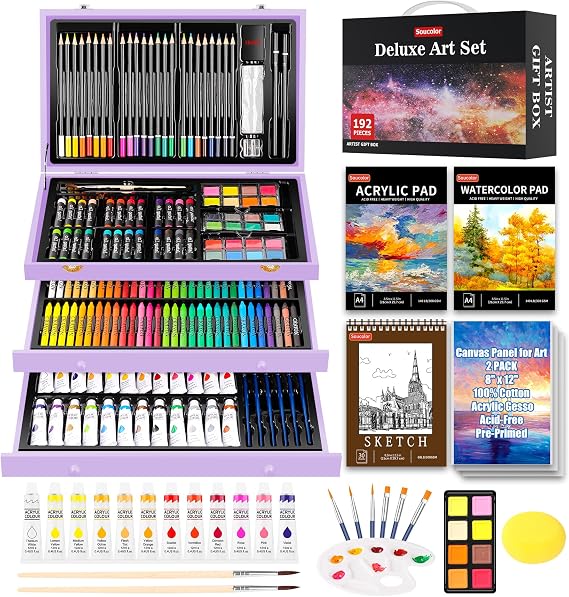 Soucolor Art Supplies,192-Pack Deluxe Art Set Drawing Painting Supplies Kit