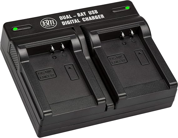 BM Premium EN-EL12 Dual Battery Charger for Nikon Coolpix A1000 B600 W300 A900 AW100 AW110 AW120 AW130 S6200 S6300 S8200 S9050 S9200 S9300 S9400 S9500 S9700 S9900 P310 P330 P340, KeyMission 170, 360