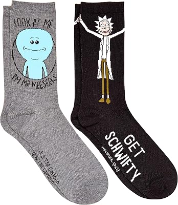 RICK AND MORTY Mr. Meeseeks Schwifty Mens Crew Socks 2 Pair Pack Shoe Size 6-12