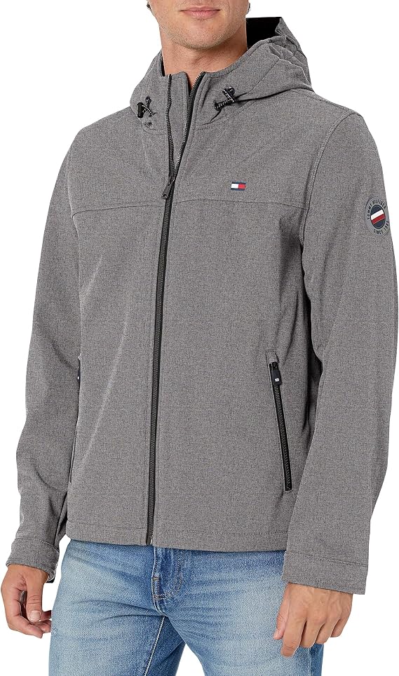 Tommy Hilfiger Men's Soft Shell Water Resistant Hooded Jacket Transitional Jacket