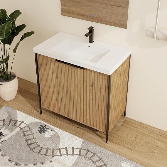 Malwee 36" Freestanding Bathroom Vanity with Sink, 2 Doors, Brown