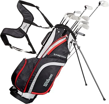 Wilson Beginner Complete Set, 10 Golf Clubs with Stand Bag, Mens, Stretch XL, Black/Grey/Red