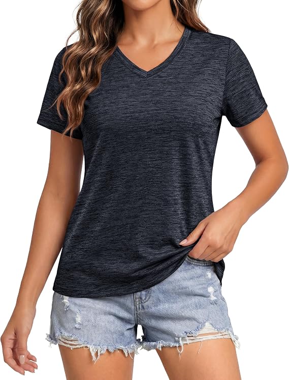 MAGCOMSEN Workout Tops for Women UPF 50+ Quick Dry Short Sleeve Sun Protection V-Neck Shirts Lightweight Hiking T Shirts