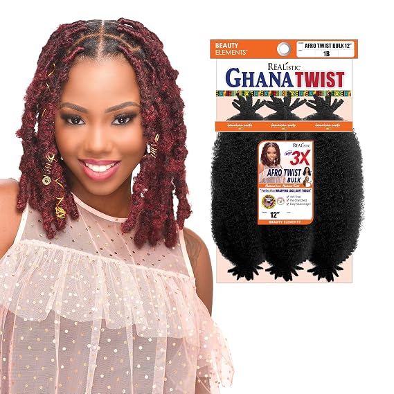 REALISTIC 3XGHANA AFRO TWIST BULK 12in -Soft & Smooth Texture -Protective Style Crochet Braid (1B)