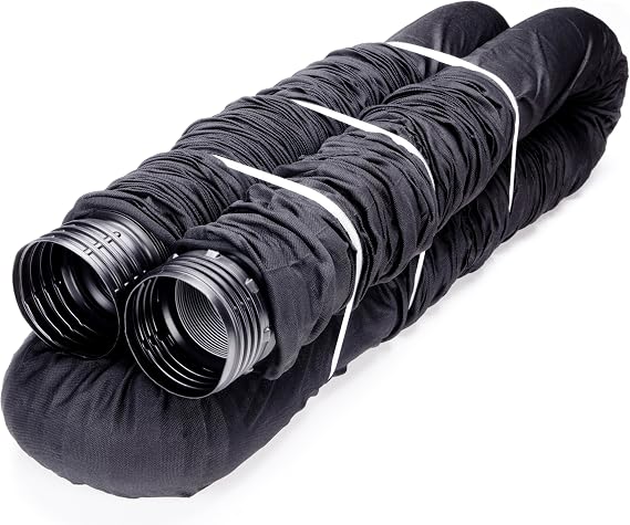 Flex-Drain 52003 Flexible/Expandable Landscaping Drain Pipe, Perforated with Filter Sock, 4-Inch by 50-Feet