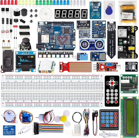 Uno R4 WiFi Super Starter Kit Compatible with Arduino IDE, Electronics Learning Set with Breadboard, Sensors & Circuit Board, DIY Robotics STEM Kit for Beginners, with Online Tutorials & Video Course