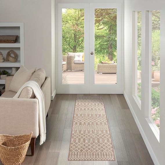 Nourison Home Positano Beige 2'2" x 8' Area Rug - Easy Clean, Non Shedding, Bed Room, Living Room, Dining Room, Kitchen (8' Runner)