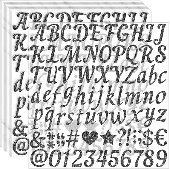 1200 Pcs 15 Sheets Letters Stickers Glitter Alphabet Stickers,Black,1 Inch | Small,Self Adhesive,Waterproof,Vinyl,Letter Sticker for Scrapbooking, Graduation Cap, Crafts, Sign, Cup, Mailbox, Home Decor