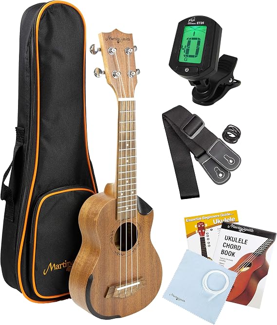 Martin Smith Premium Soprano Ukulele Kit with Aquila Strings Include Tuner, Bag, Strap & Spare Strings