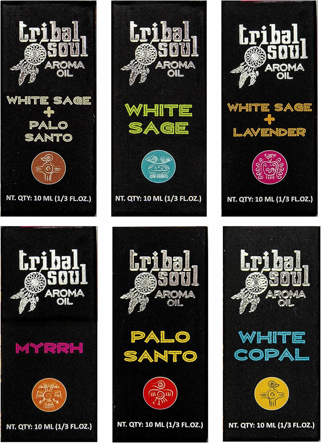 Tribal Soul Aroma Oils | 6 Bottles Each with 10ml | Total of 60ml - All 6 Scents - Excellent for Aromatherapy | Diffusing