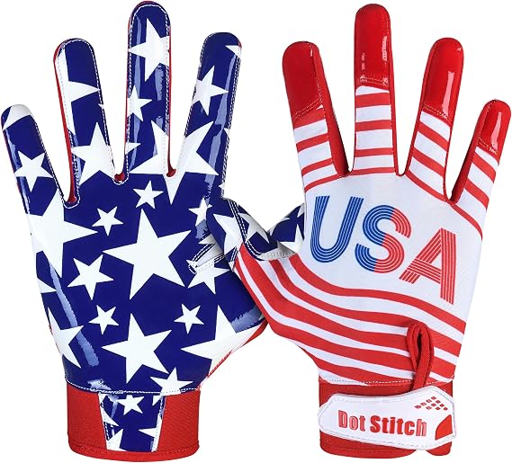 USA Flag Football Gloves Silicone Sticky Grip Youth Receiver Gloves American Flag Football Receiver Glove Adult Footbal Receiving Glove Youth Men Kids & Unisex
