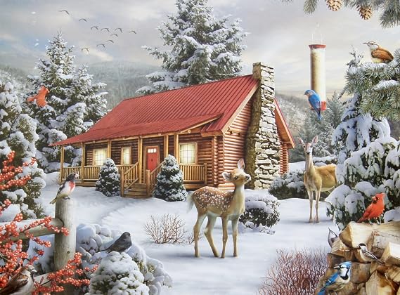 Bits and Pieces - 1000 Large Piece Jigsaw Puzzle for Adults - New Friends - 1000 pc Snowy Winter Scene Jigsaw by Artist Alan Giana