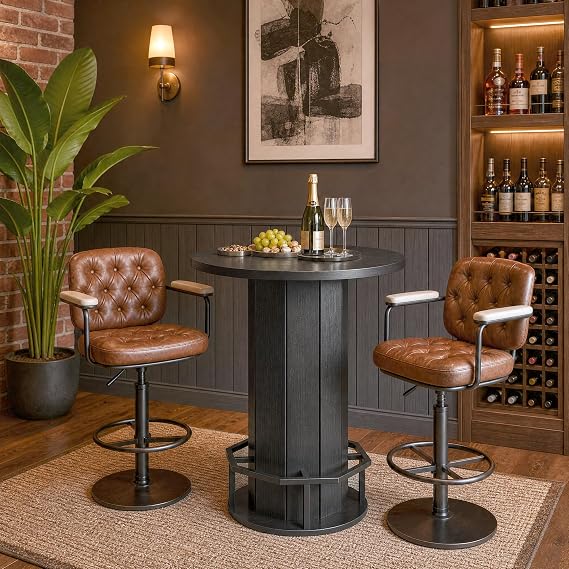 Round Bar Table, 40" H Tall Wooden Pub Table