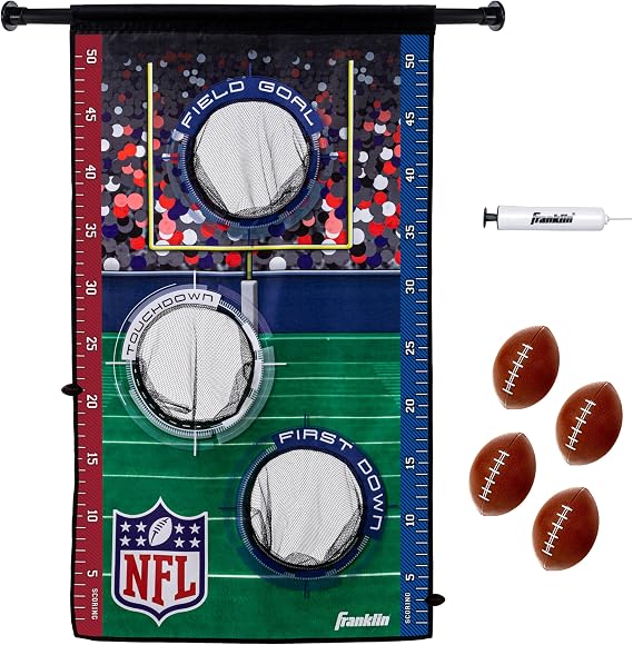 Franklin Sports NFL Door Jam Football Target Toss | Fits Any Doorway, Includes 4 Mini Balls + Pump, Multiplayer Scoring Clips, Practice Passing Accuracy