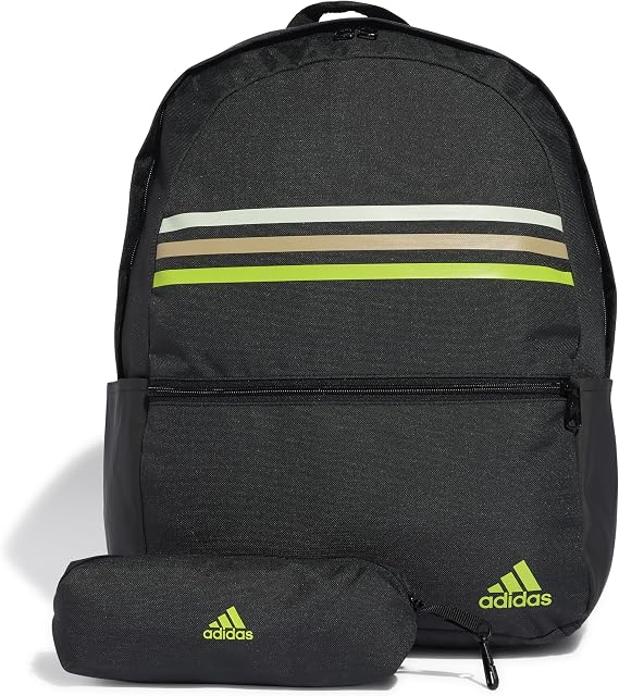 adidas Unisex Classic Horizontal 3-Stripes Backpack, Black/Sslime, One Size, Backpack