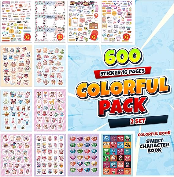colortouch Colorful Sticker Set - 600 Pieces Kids Stickers - Sticker Book for Kids, Girls, and Teens - Sweet Sticker for Laptop, Diary, Kids Room, Wall and Cabinet
