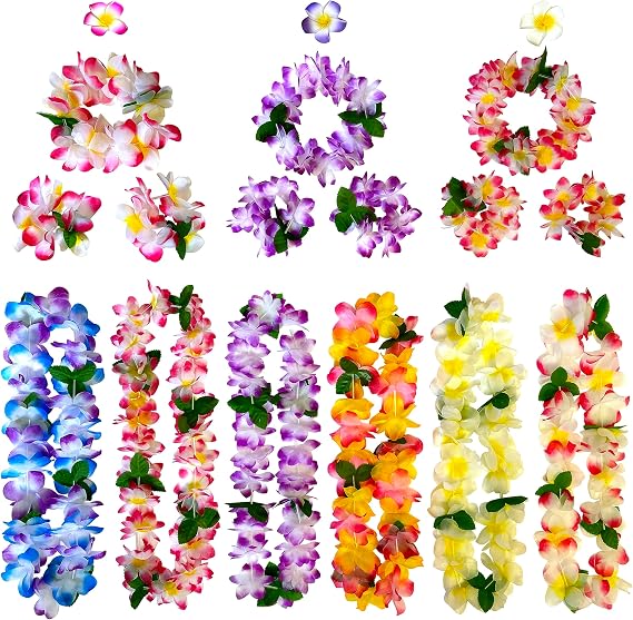 GoodUping 18 Counts Hawaiian Leis, Flower Hair Clip, Headbands and Wristbands, Perfect Luau Party Supplies for Summer Beach Vacations, Essential Party Decorations for Birthday, Graduation, and Wedding