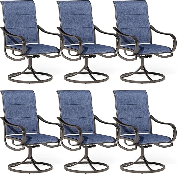Sophia & William Swivel Patio Dining Chairs Set of 6, Blue Padded Fabric