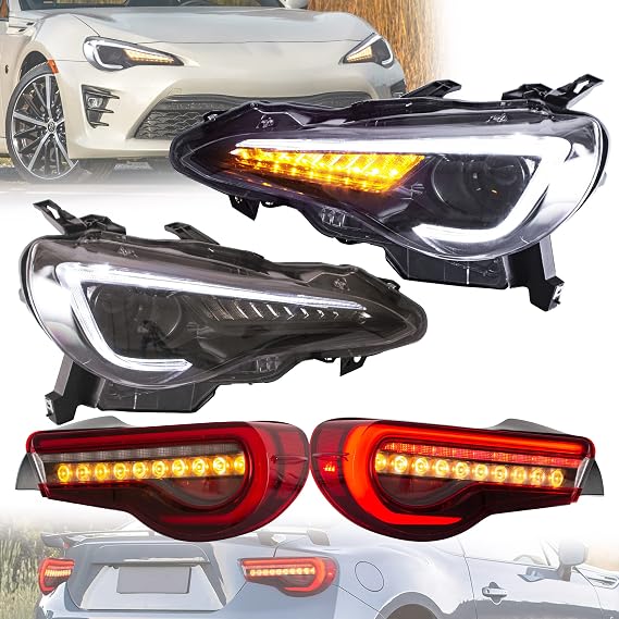 VLAND Headlight Assembly Fit for 2012-2016 Scion FR-S 2012-2021 Toyota 86 2013-2021 Subaru BRZ+ Red Tail lights for Toyota 86 2012-2020, Subaru BRZ/Scion FRS 2013-2020 w/Sequential Turn Signal