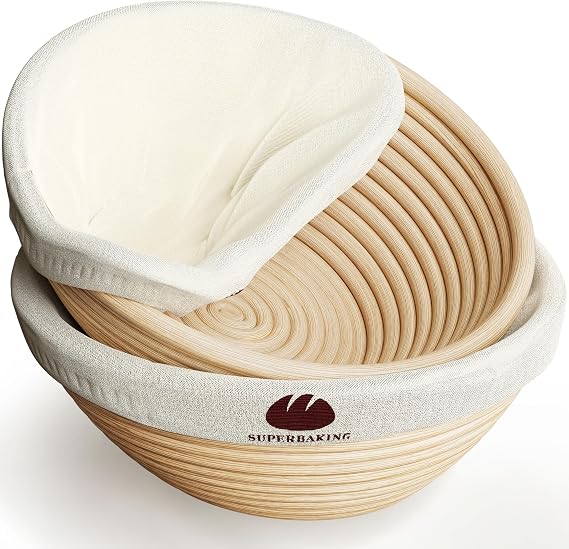 Superbaking Sourdough Banneton Bread Proofing Basket, 9" Round, Set of 2