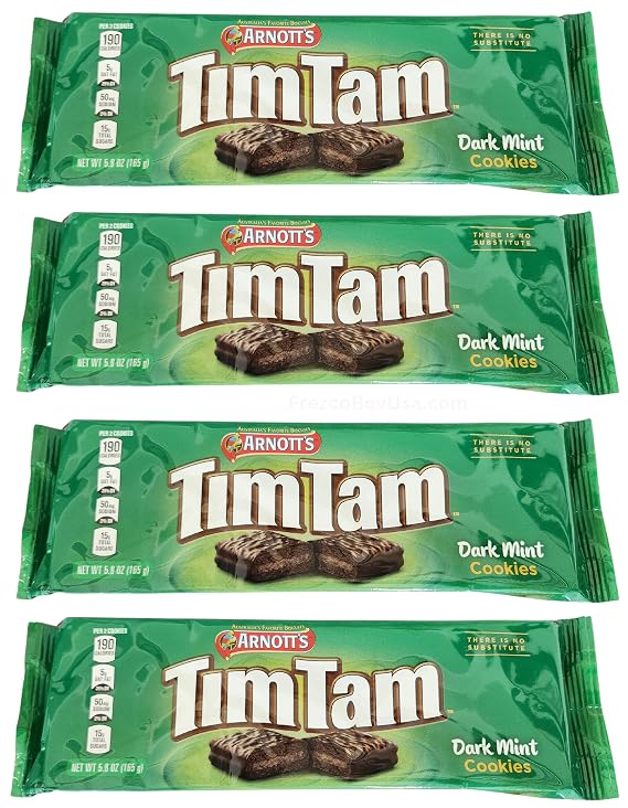 New! Tim Tam Dark Mint Choc Cookie Biscuits (4 Pack Deal x 165g Ea) Aussie Made & Loved