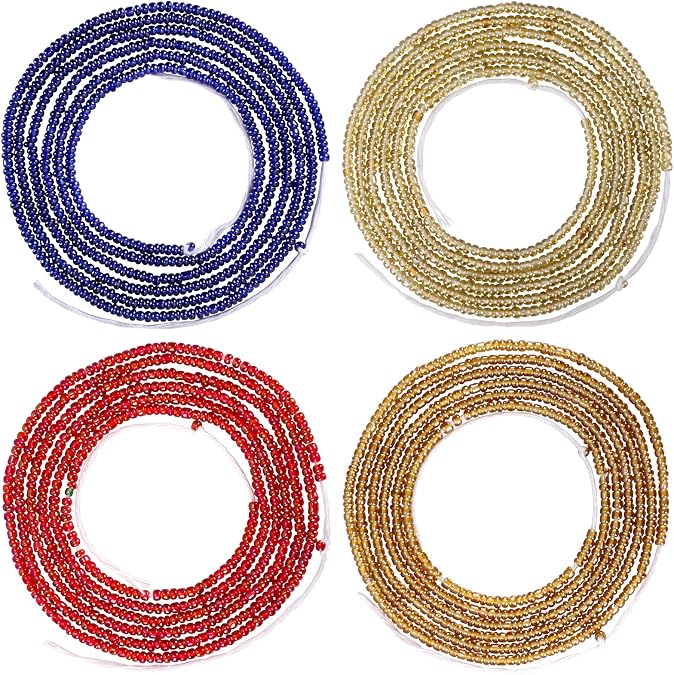 Teniinet 4PCS 50 Handmade African Waist Beads for Women Non-Stretching(Tie-on)