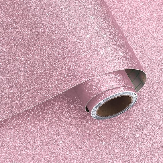 VaryPaper Peel and Stick Pink Glitter Wallpaper 40cmx200cm Pink Sticky Back Plastic Vinyl Wrap for Furniture Thick Lining Paper for Wall Stick on Wallpaper for Girl Bedroom Crafts Project