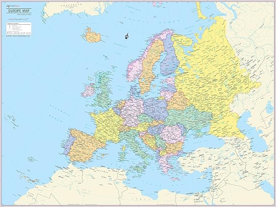 CoolOwlMaps Europe Continent Wall Map Poster - Rolled Paper (32"x24")