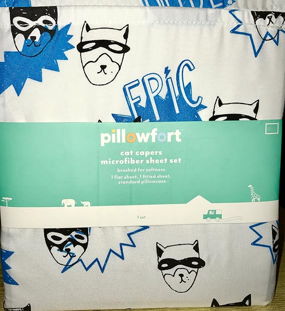 Pillowfort Cat Capers 3-pc TWIN0716833981651 Size Sheet Set - Blue