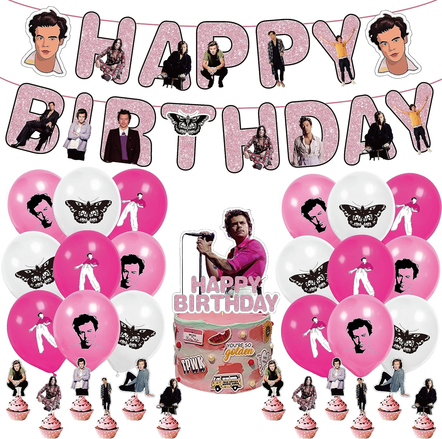 Singer Birthday Party Decorations, Singer Party Supplies Music Star Happy Birthday Banners Balloons Cupcake Cake Toppers for Fans Girls