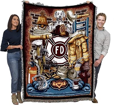 Pure Country Weavers Fire Department Firefighter Blanket - Gift Tapestry Throw Woven from Cotton - Made in The USA 72x54