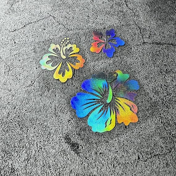 Car Sticker for Lovely Hawaiian Lei Hibiscus Flowers Vinyl Tape Motorbike Auto Truck Body Window Laptop Cup Bicycle Decal 3PCS (Laser)