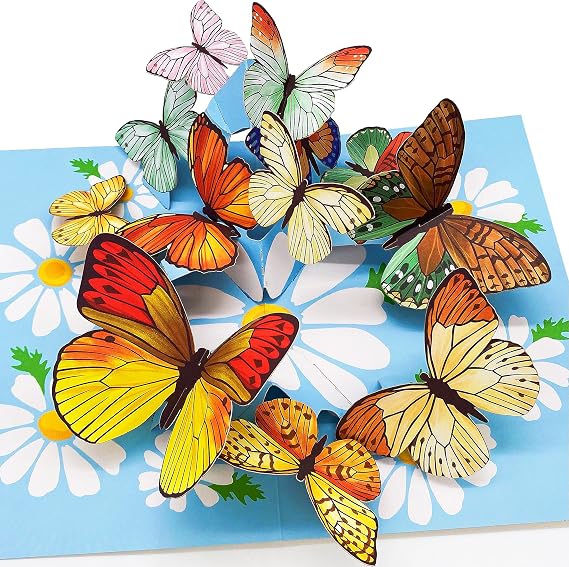 Liif Butterfly 3D Greeting Pop Up Thinking Of You Card, All Occasions, Sympathy, Just Because, Mothers Day, Birthday Card For Wife, Mom, Grandma | With Message Note & Envelop | Size 7" x 5"