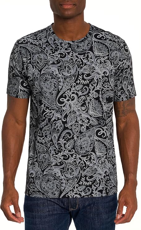 Robert Graham Men's Swanson Short Sleeve Crew Neck Graphic T-Shirt, Premium Cotton Knit Top, Classic-Fit & Richly Detailed